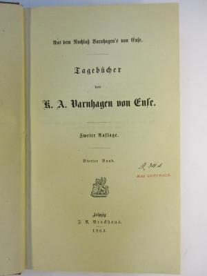 2 F 153&lt;2&gt;-4 : Tagebücher : aus dem Nachlaß Varnhagen's von Ense (1863)
