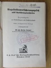 WP 2500.21 &lt;8&gt; : Angestelltenversicherungsgesetz nebst Ausführungsvorschriften : Textausgabe mit Verweisungen und Sachverzeichnis (1930)