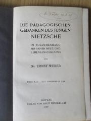 Cg 5917 W373 : Die pädagogischen Gedanken des jungen Nietzsche : im Zusammenhang mit seiner Welt- und Lebensanschauung (1907)