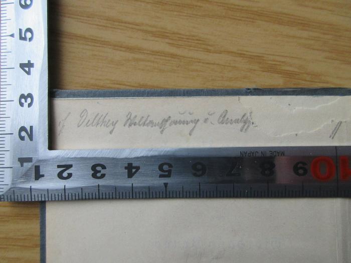CE 6004 D278D.1909 : Von der Ursache, dem Prinzip und dem Einen (1909);-, Von Hand: Notiz; 's [?] Dilthey Weltauffassung u. Analy'