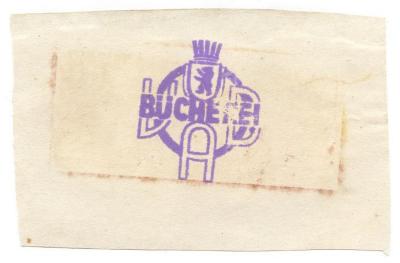- (Versicherungsanstalt Berlin. Bücherei), Stempel: Name, Wappen, Berufsangabe/Titel/Branche; 'VAB Bücherei'.  (Prototyp);Exlibris-Nr. 542