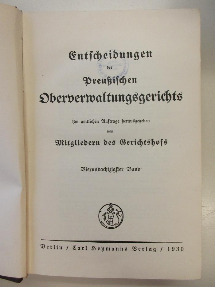 PM 9940-84.1930 : Entscheidungen
des
Preußischen Oberverwaltungsgerichts (1930)