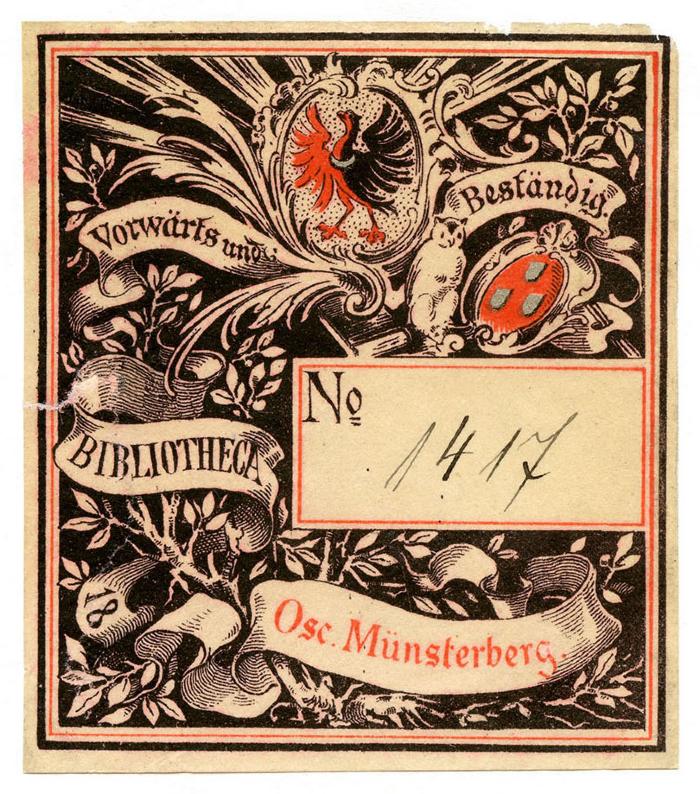 Exlibris-Nr. 530;- (Münsterberg, Oskar), Von Hand: Exemplarnummer; '1417'. 