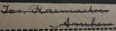  Die Städte geographisch betrachtet (1907);- (Raemakers, Jos.), Von Hand: Name, Autogramm, Ortsangabe; 'Jos. Raemakers 
Arnhem.'. 