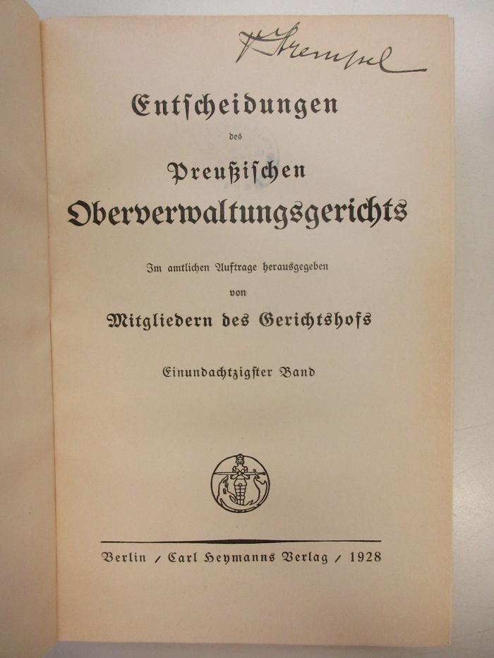 PM 9940-81.1928 : Entscheidungen
des
Preußischen Oberverwaltungsgerichts (1928)