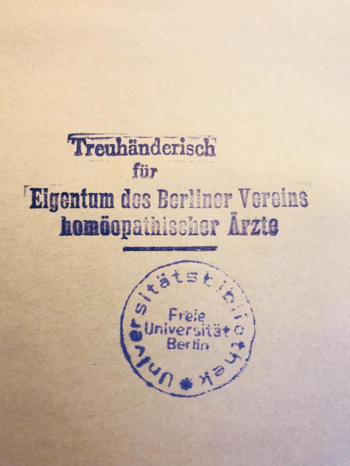4  RH 278 : Bäder Almanach  (1930);- (Berliner Verein homöopathischer Ärzte;Deutscher Zentralverein homöopathischer Ärzte (DZVhÄ)), Stempel: Name; 'Treuhänderisch für Eigentum des Berliner Vereins homöopatischer Ärzte'. 