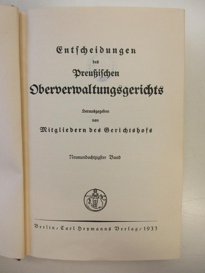 PM 9940-89.1933 : Entscheidungen
des
Preußischen Oberverwaltungsgerichts (1933)