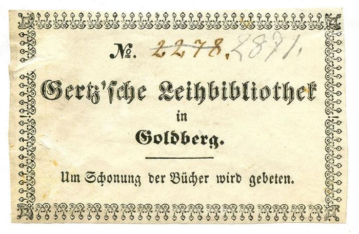 Exlibris-Nr. 561;- (W. Gertz (Goldberg)), Von Hand: Signatur; '̶2̶̶2̶̶7̶̶8̶̶.̶ 2871.'. 