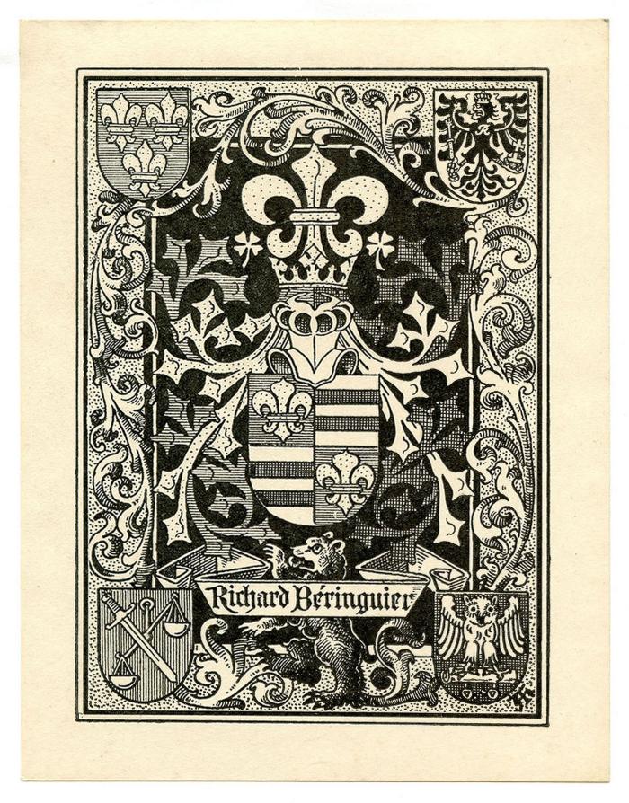 Exlibris-Nr. 608;- (Béringuier, Richard), Etikett: Exlibris, Wappen, Name; 'Richard Béringuier'.  (Prototyp)