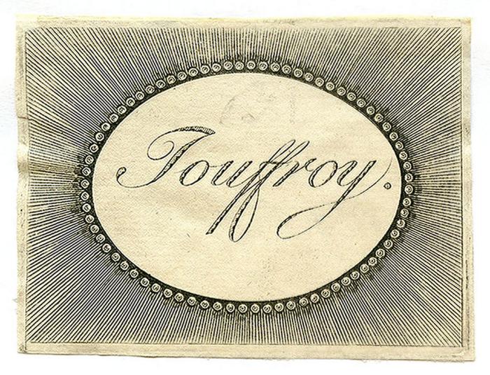 Exlibris-Nr. 588;- (Jouffroy, [?]), Etikett: Exlibris, Name; 'Jouffroy.'.  (Prototyp)