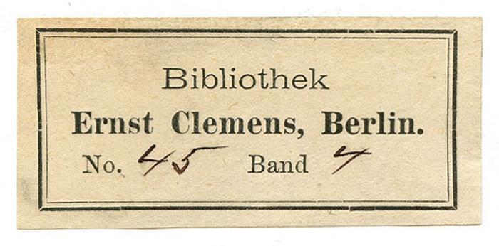 Exlibris-Nr. 627;- (Clemens, Ernst), Von Hand: Signatur; '[No.] 45 [Band] 4'. 