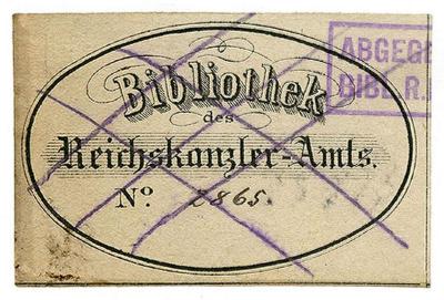 Exlibris-Nr. 564;- (Deutsches Reich. Reichskanzleramt. Bibliothek), Von Hand: Signatur; '2865.'. 