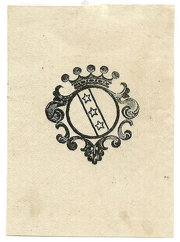 Exlibris-Nr. 596;- (unbekannt), Etikett: Exlibris, Wappen.  (Prototyp)