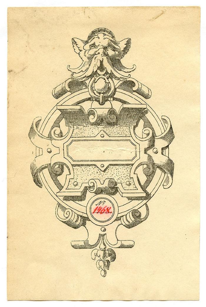 Exlibris-Nr. 580;- (unbekannt), Etikett: Exlibris, Name, Abbildung; '[...]'.  (Prototyp);- (unbekannt), Von Hand: Exemplarnummer; '1468.'. 