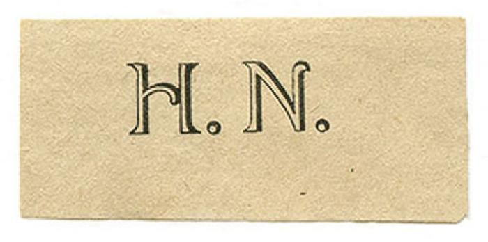 Exlibris-Nr. 590;- (N., H.), Etikett: Initiale, Name; 'H. N.'.  (Prototyp)