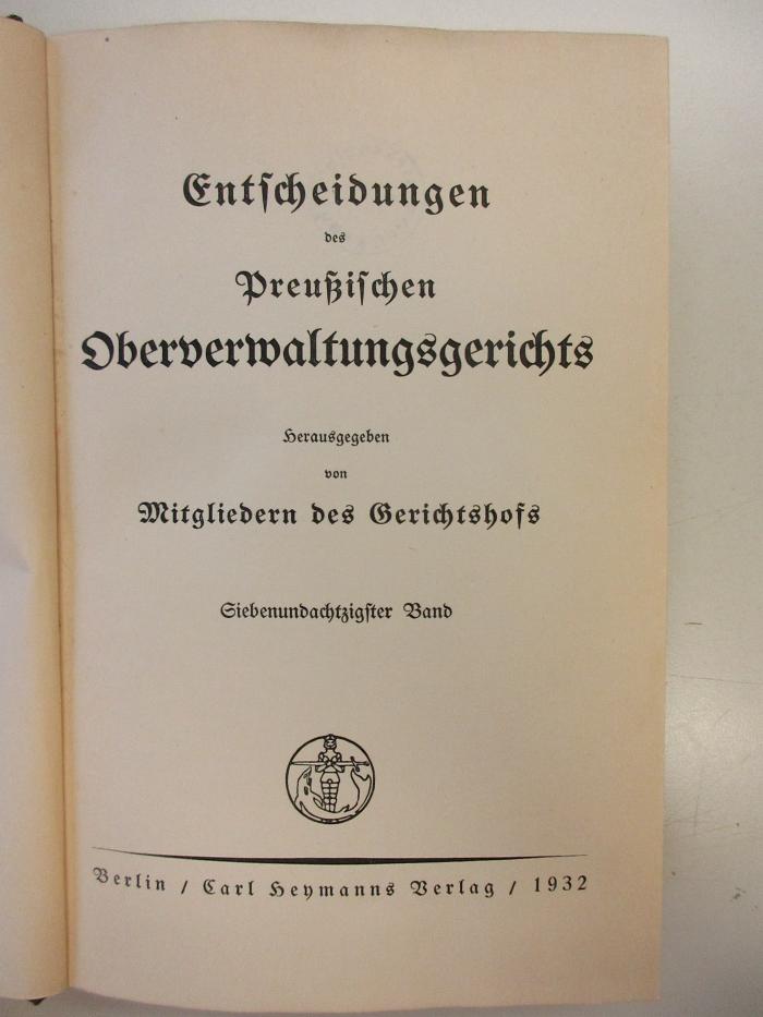 PM 9940-87.1932 : Entscheidungen
des
Preußischen Oberverwaltungsgerichts (1932)