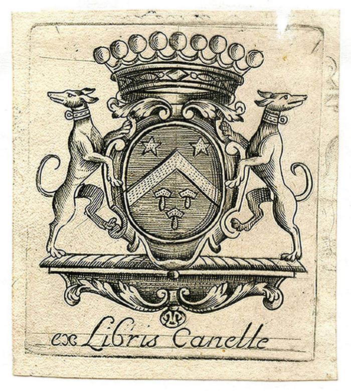 Exlibris-Nr. 623;- (Canelle, [?]), Etikett: Exlibris, Wappen, Name; 'ex Libris Canelle'.  (Prototyp)