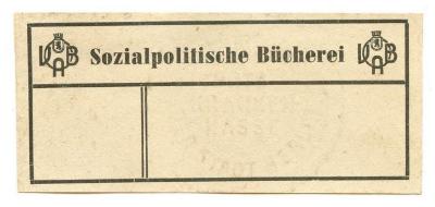 Exlibris-Nr. 574;- (Versicherungsanstalt Berlin. Bücherei), Etikett: Berufsangabe/Titel/Branche, Exlibris, Name, Wappen; 'VAB Sozialpolitische Bücherei'.  (Prototyp)