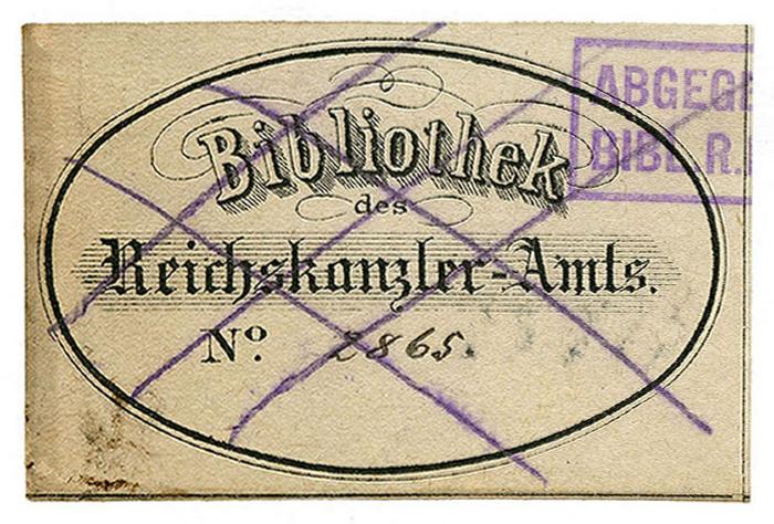 Exlibris-Nr. 564;- (Deutsches Reich. Reichskanzleramt. Bibliothek), Von Hand: Signatur; '2865.'. 