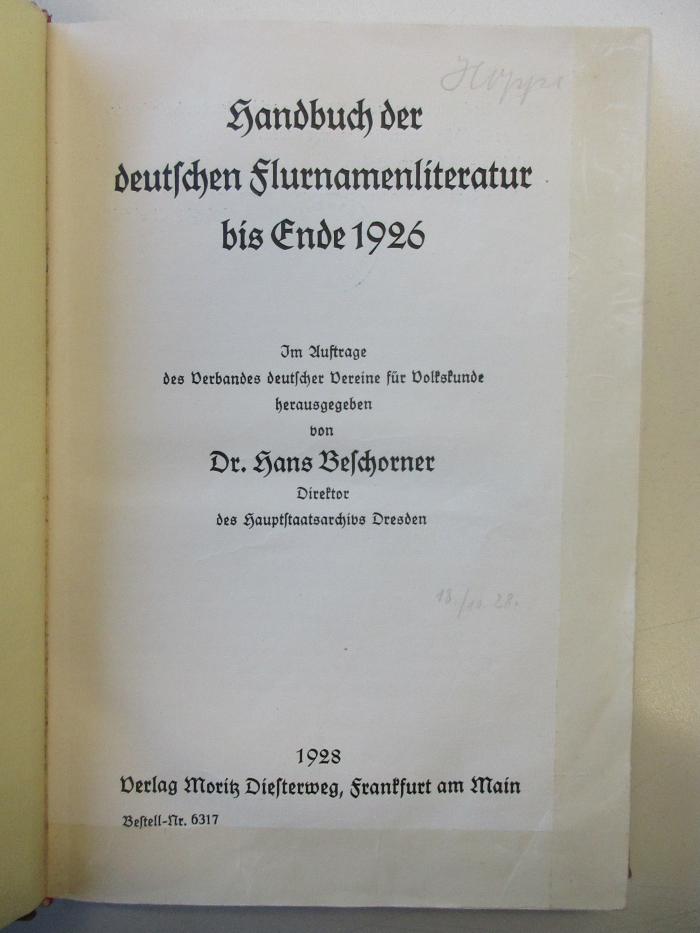 VIII 3281 : Handbuch der
deutschen Flurnamenliteratur
bis Ende 1926 (1928)