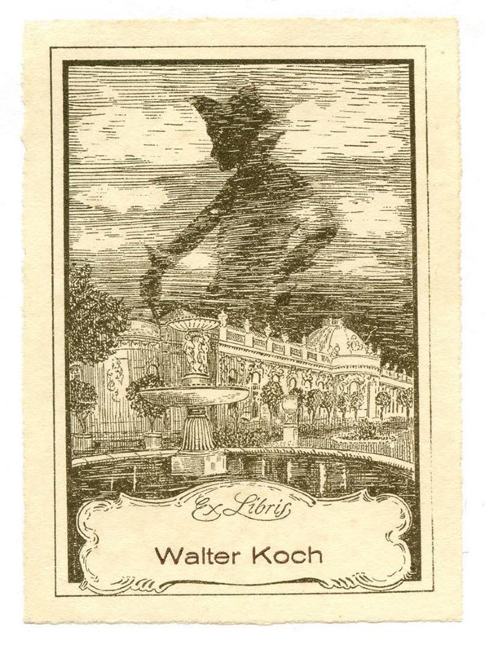 Exlibris-Nr. 690;- (Koch, Walter), Etikett: Exlibris, Name, Abbildung; 'Ex Libris Walter Koch'.  (Prototyp)