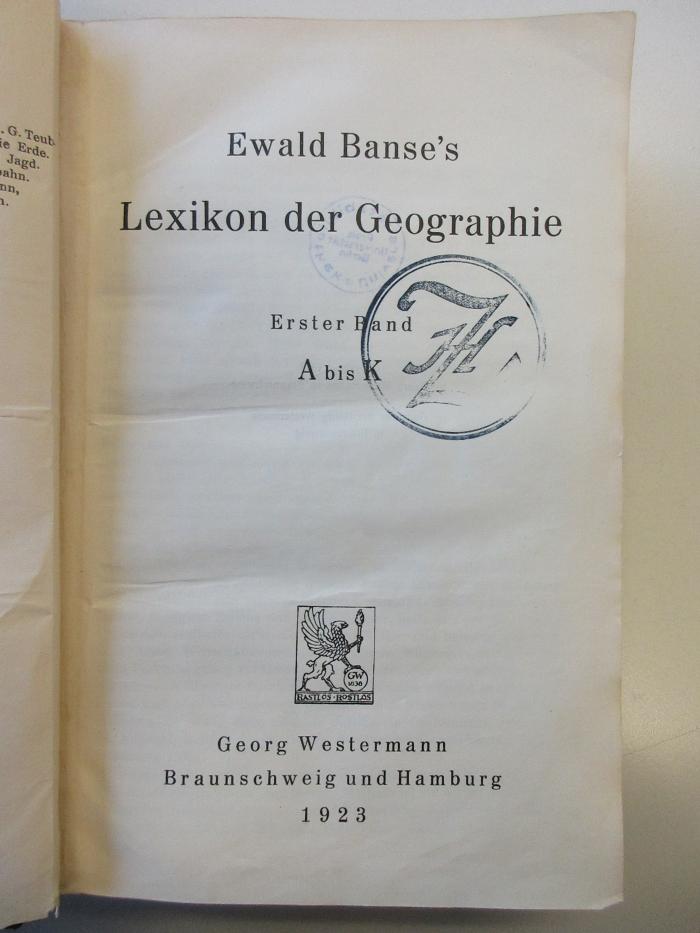 RB 10006 B219-1 : Lexikon der Geographie (1923)