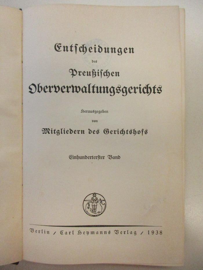 PM 9940-101.1938 : Entscheidungen
des
Preußischen Oberverwaltungsgerichts (1938)