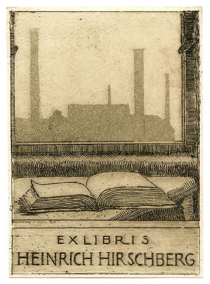 Exlibris-Nr. 676;- (Hirschberg, Heinrich;Struck, Herrmann), Etikett: Exlibris, Name, Abbildung; 'Ex Libris Heinrich Hirschberg'.  (Prototyp)