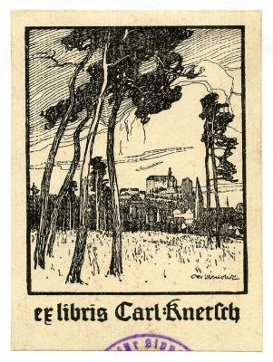 Exlibris-Nr. 688;- (Knetsch, Carl), Etikett: Exlibris, Name, Abbildung; 'ex libris Carl Knetsch'.  (Prototyp)