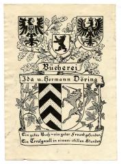 - (Döring, Ida;Döring, Hermann), Etikett: Exlibris, Wappen, Name, Motto; 'Bücherei Ida u. Hermann Döring
Ein gutes Buch - ein guter Freund gefunden, Ein Trostgessell in einsam-stillen Stunden'.  (Prototyp)