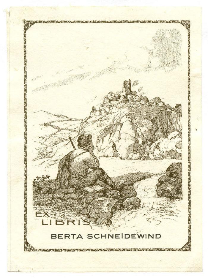 Exlibris-Nr. 739;- (Schneidewind, Berta), Etikett: Exlibris, Name, Abbildung; 'Ex Libris Berta Schneidewind'.  (Prototyp)