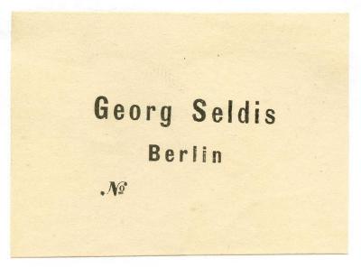 - (Seldis, Georg), Etikett: Name, Ortsangabe; 'Georg Seldis Berlin No.'.  (Prototyp);Exlibris-Nr. 744