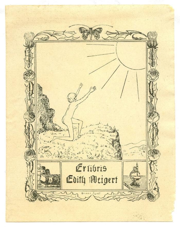 Exlibris-Nr. 769;- (Weigert, Edith), Etikett: Exlibris, Name, Abbildung; 'Exlibris Edith Weigert
Heinne Fürst'.  (Prototyp)