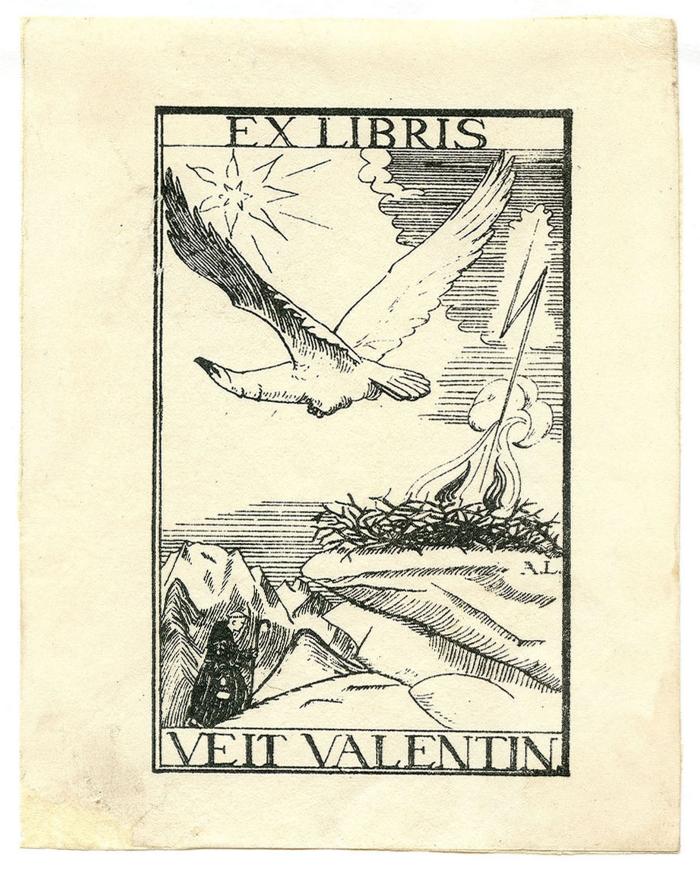 Exlibris-Nr. 762;- (Valentin, Veit), Etikett: Exlibris, Name, Abbildung; 'Ex Libris Veit Valentin
A.L.'.  (Prototyp)