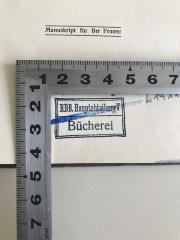 - (RDB. Hauptabteilung V Bücherei), Stempel: Name; 'RDB. Hauptabteilung V 
Bücherei'.  (Prototyp)