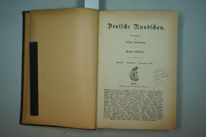  Deutsche Rundschau (October - Novembver - Dezember 1894). (1894)