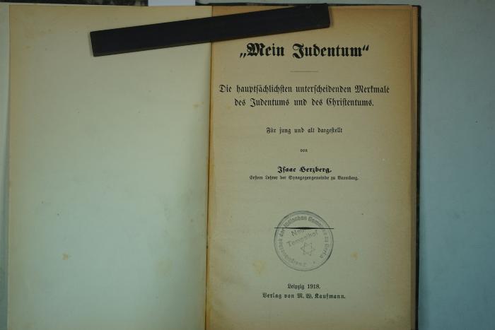  "Mein Judentum": Die hauptsächlichen unterscheidenen Merkmale des Judentums und des Christentums. Für jung und alt dargestellt. (1918)