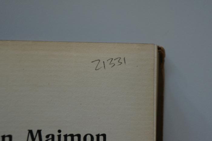 08 029286 : Moses ben Maimon (Maimonides) : sein Leben und seine Werke (1912);- (unbekannt), Von Hand: Nummer; '21331'. 