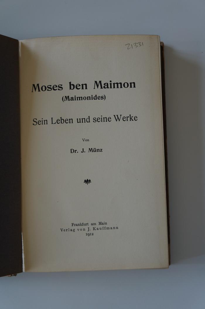 08 029286 : Moses ben Maimon (Maimonides) : sein Leben und seine Werke (1912)