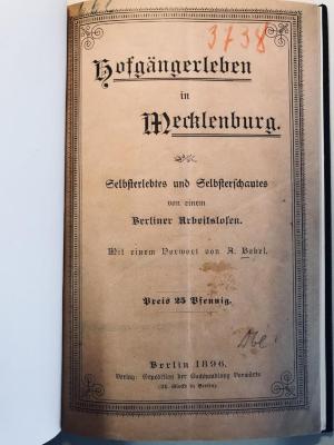 38/80/40004(5) : Hofgängerleben in Mecklenburg: Selbsterlebtes und Selbstbeschautes von einem Berliner Arbeitslosen (1896)