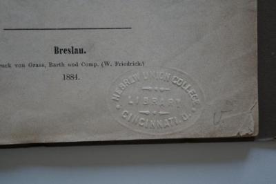 08 023656 : Saadia Al-fajûmî's arabische Psalmenübersetzung (1884);- (Hebrew Union College), Prägung: Name, Berufsangabe/Titel/Branche, Ortsangabe; 'Hebrew Union College Cincinnati o. Library'. 