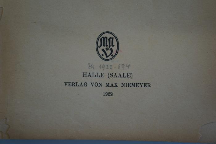 95 057872 : Untersuchungen zur vorlutherischen Bibelübersetzung : eine syntaktische Studie (1922);- (Universitätsbibliothek Berlin), Von Hand: Signatur; 'ZK 1922.594'. 