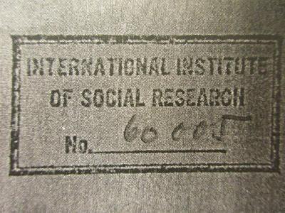2 ZA 533-1,38 : Islam - Judentum - Bolschewismus (1938);- (International Institute of Social Research), Stempel: Name, Exemplarnummer; 'International Institute 
of Social Research
No. 60005'. 