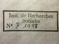 - (Institut für Sozialforschung (Frankfurt am Main)), Stempel: Name, Signatur; 'Inst. de Recherches Sociales
№ P. 1998'. 