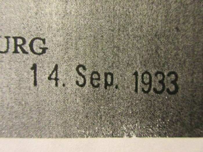 18/80/41384(0) : Das Problem der Willensfreiheit. Unter medizinischen und naturwissenschaftlichen Gesichtispunkten. (1933);-, Stempel: Datum; '14. Sep. 1933'