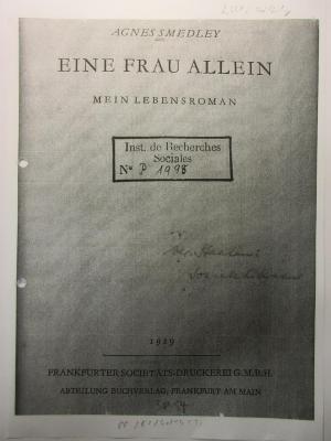 88/80/40814(7) : Eine Frau allein. Mein Lebensroman. (1929)