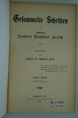 96 017373a : Gesammelte Schriften von Rabbiner Samson Raphael Hirsch, Bd. 1 (1908)
