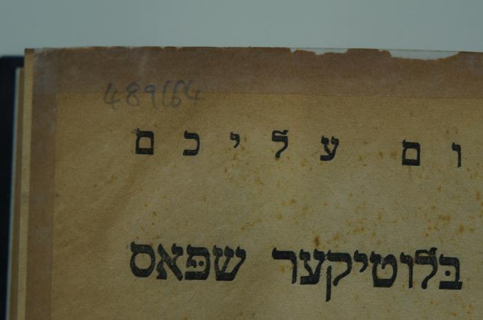 95 059633 : דער בלוטיקער שפאס : א אאויסערגעווענלעכער ראמאן (1923);- (unbekannt), Von Hand: Signatur; '489/64'. 