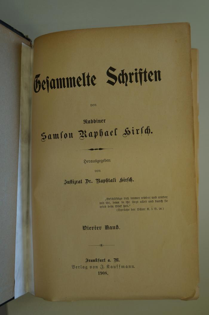 96 017373d : Gesammelte Schriften von Rabbiner Samson Raphael Hirsch, Bd. 4 (1908)