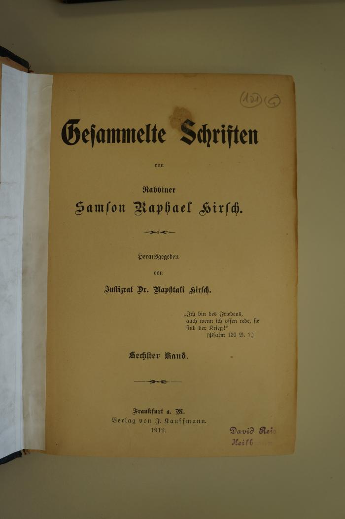 96 017373f : Gesammelte Schriften von Rabbiner Samson Raphael Hirsch, Bd. 6 (1912)